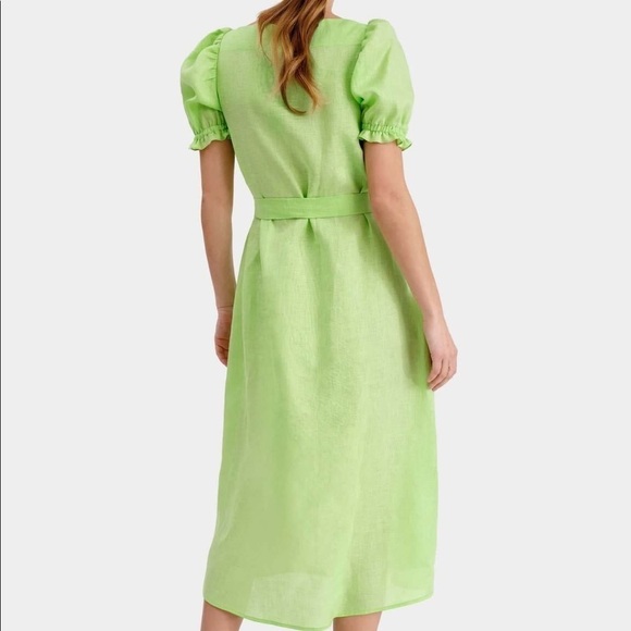 SLEEPER Brigitte Midi Linen Dress Lime - Picture 2 of 10